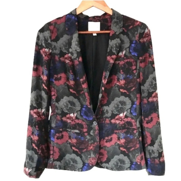 Silence + noise Oversized Allover Graphic Floral Print Lined Blazer Jacket Sz S - Picture 1 of 7